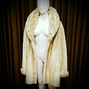 Dennis Basso cream faux fur coat